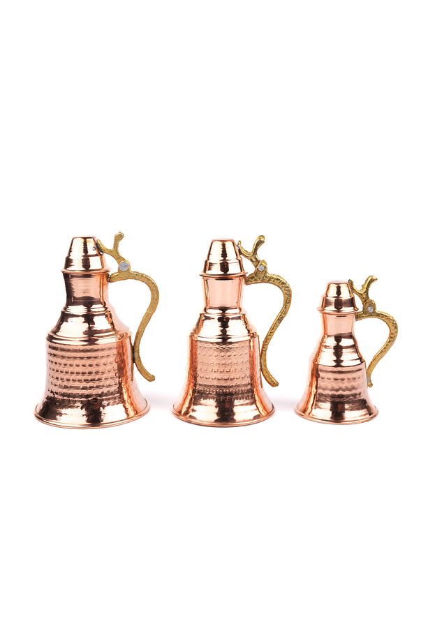 Bakır 3'lü Güğüm Seti Dekoratif 14-12-9 Cm - 2