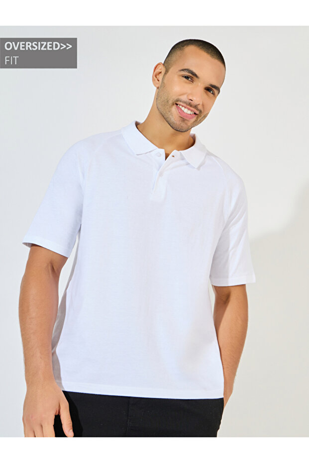 Oversized Heavy Cotton Jersey Raglan Polo