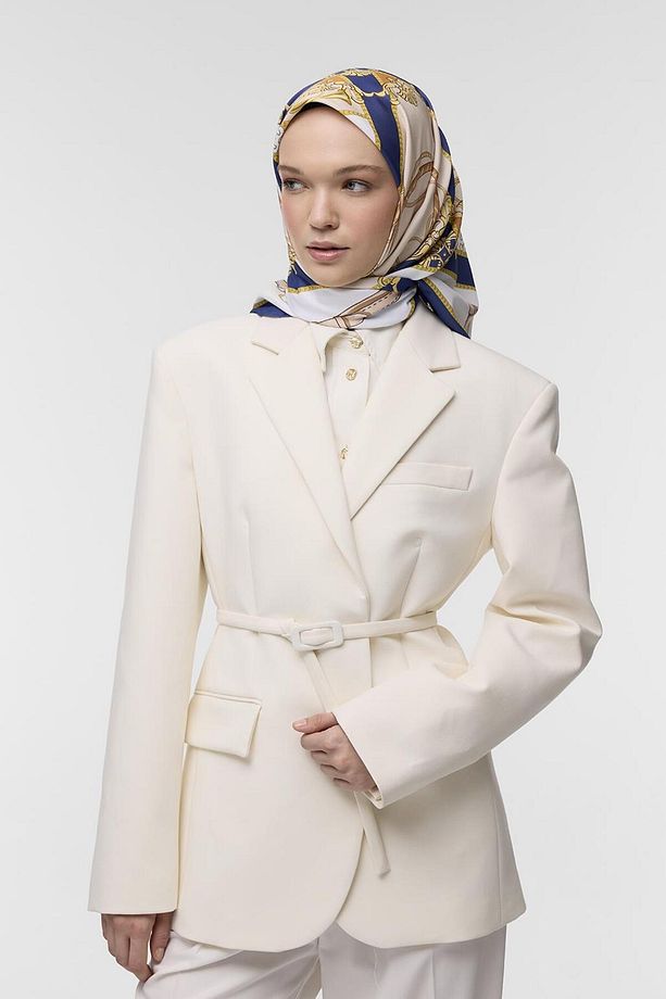 Desenli Twill İpek Eşarp Martin - 1