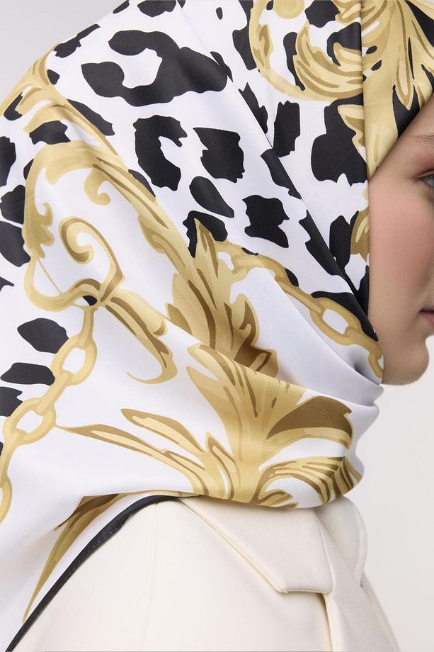 Desenli Twill İpek Eşarp Neris - 4