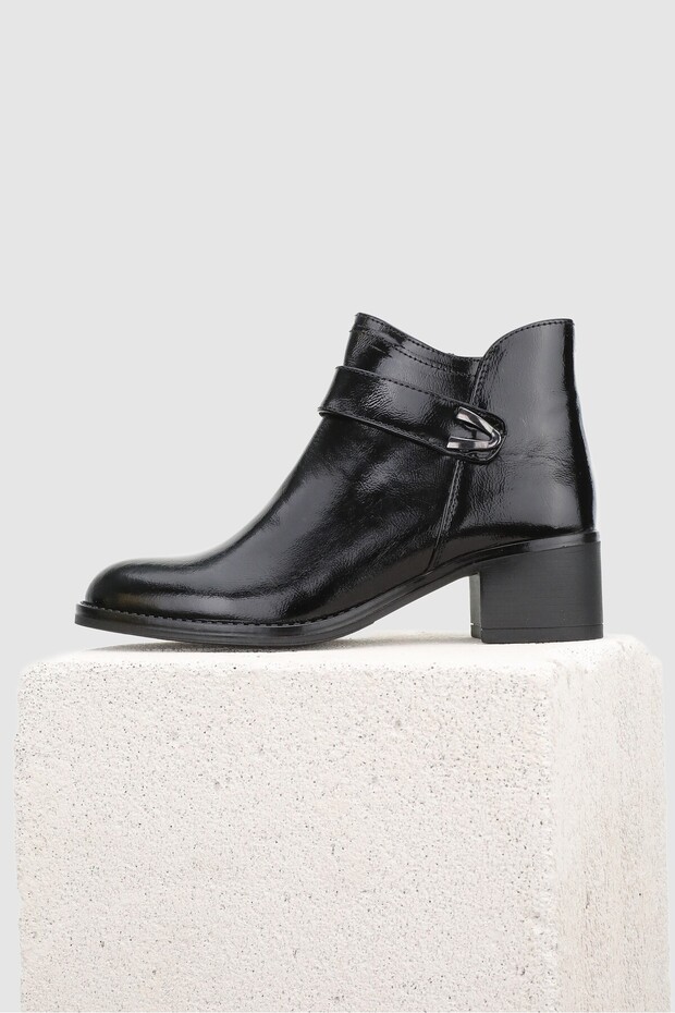Women's Black Patent Leather Genuine Natural Leather Number 36-41 Short Heel Boots & Booties