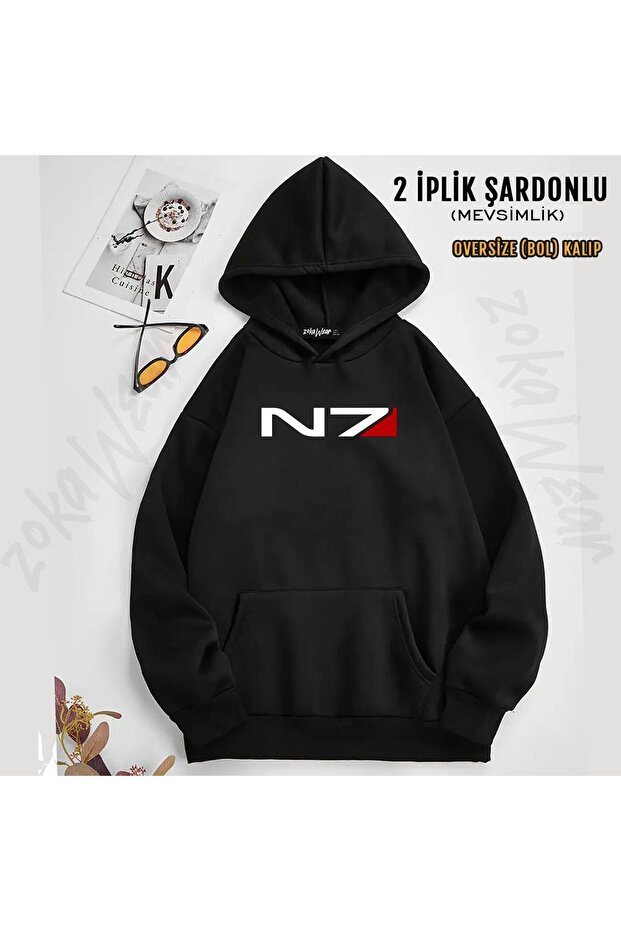 N7 Emblem, Mass Effect Printed Hooded Sweatshirt (2 Thread)