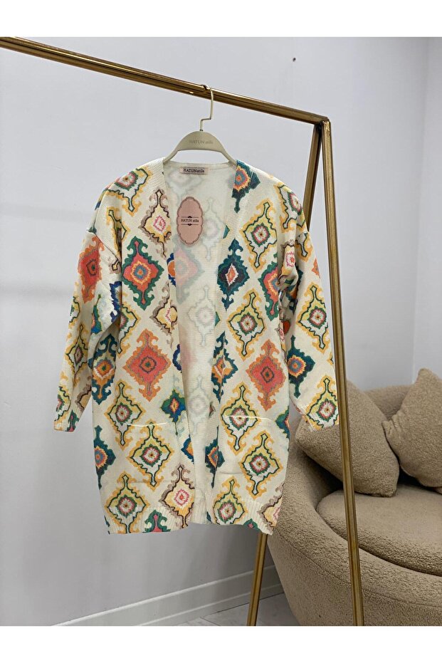 Hatunatila Patterned Long Knitwear Cardigan - 5000-17