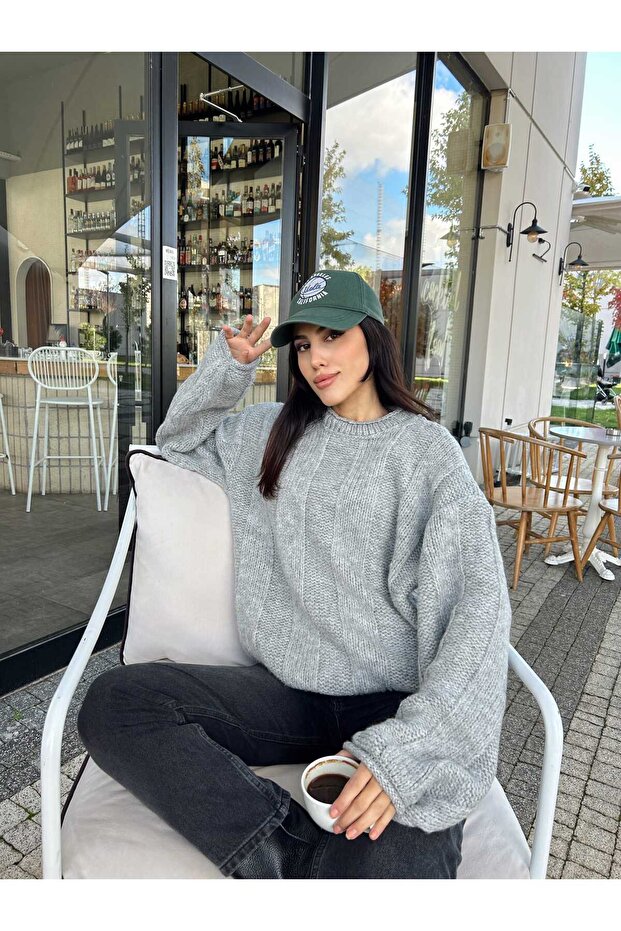 Gray Wide Fitted Sausage Collar Soft Sweater