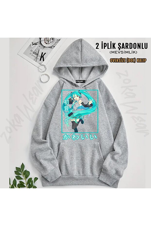 Hatsune Miku V2 Printed Hooded Oversize Sweatshirt (2 Yarns)