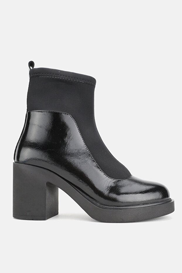 Women's Black Patent Leather Genuine Natural Leather 36-41 Number Thick Heel Boots & Booties