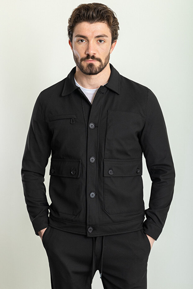 Striped Slim Fit Men's Coat and Trousers Set Black - 17148.23Y