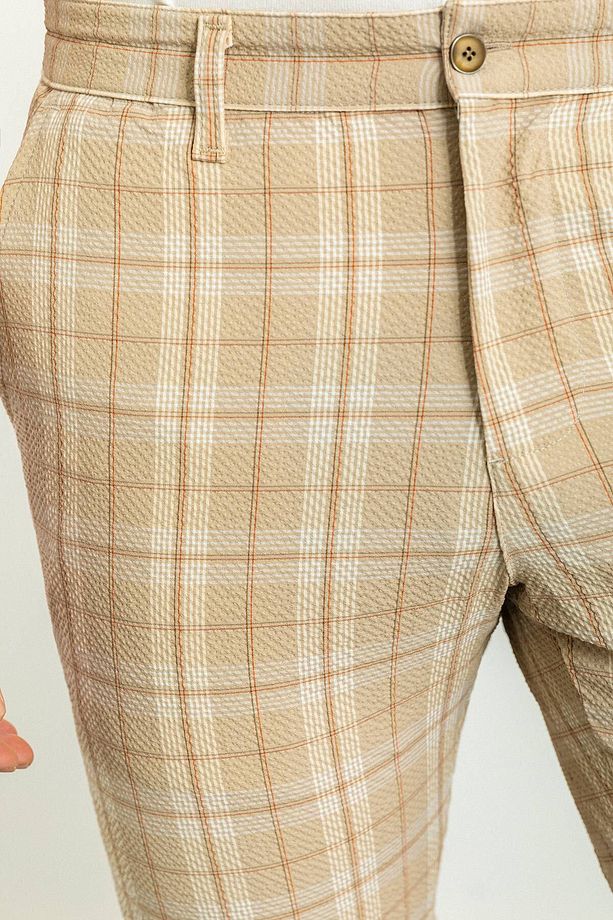 Ekoseli Bej Rengi Super Slim Fit Erkek Şort - 2