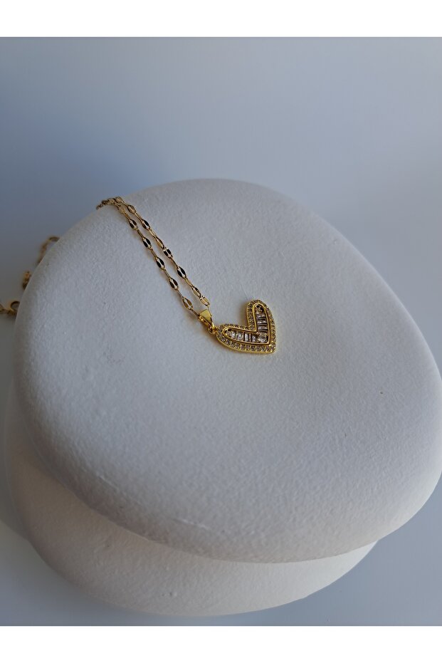 Gold Color Zircon Stone Heart Necklace