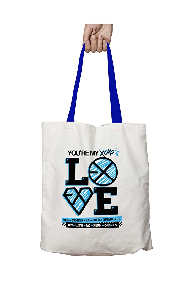 Exo Xoxo Love Washable Shoulder Bag with Blue Handles