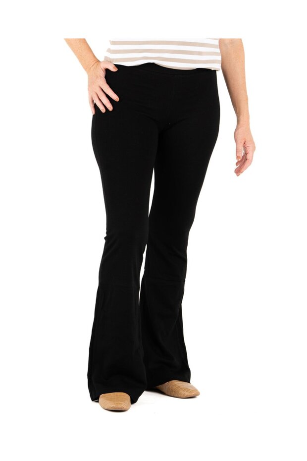 High Waist Flared Leg Black Steel Knitted Women's Leggings Pants