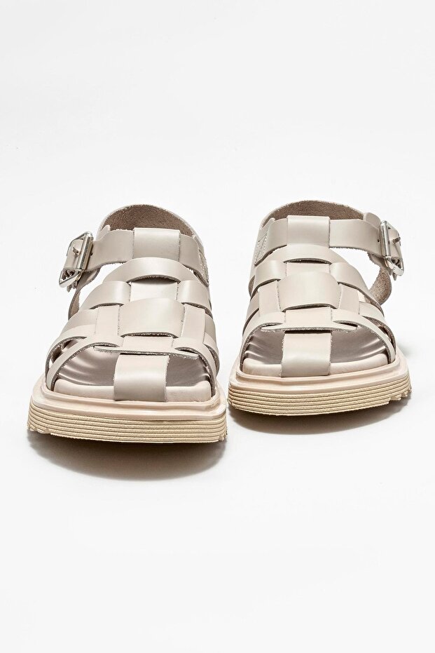Beige Leder Damen Freizeitschuhe - 3
