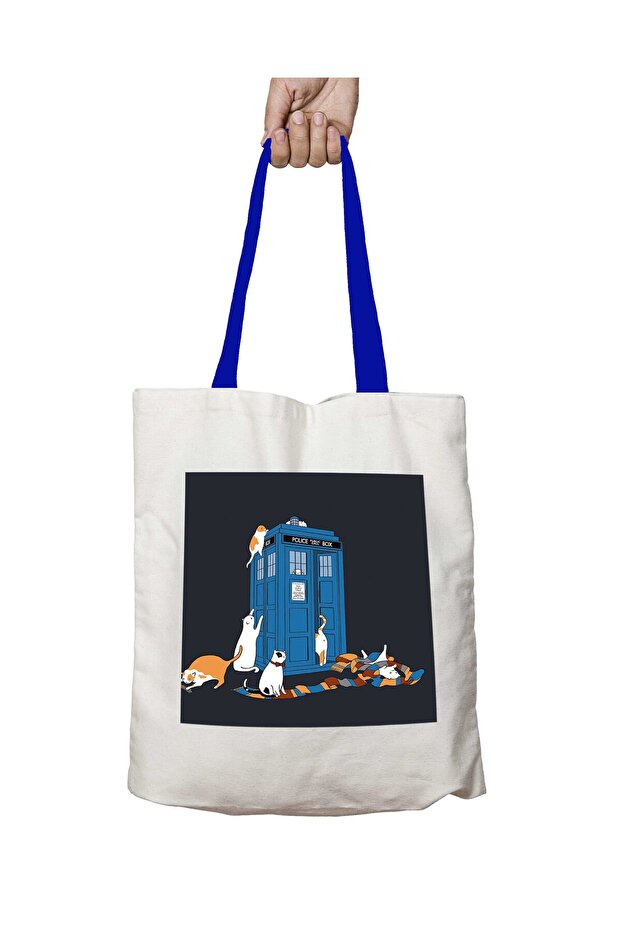 Blue Handle Time Travellers Cats Doctor Who Tardis Washable Shoulder Bag