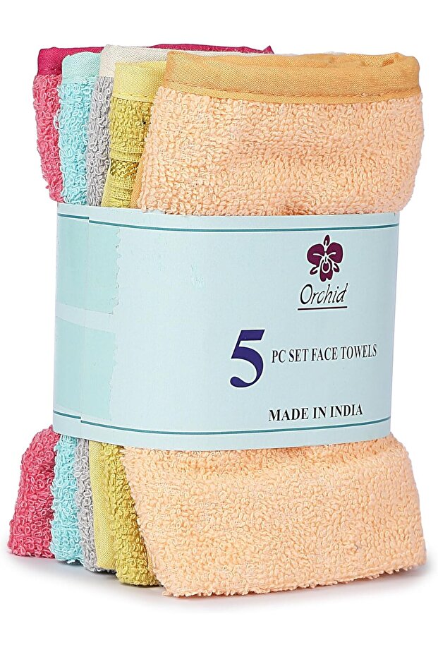 5PCS FACE TOWEL SET PIPING 30X30 CMS