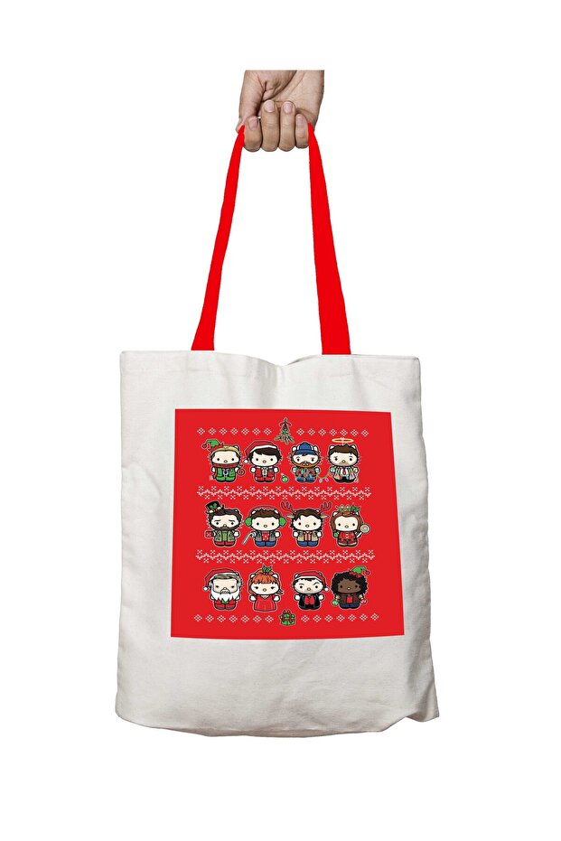 Supernatural a Happy Spn Christmas Washable Shoulder Bag with Red Handles