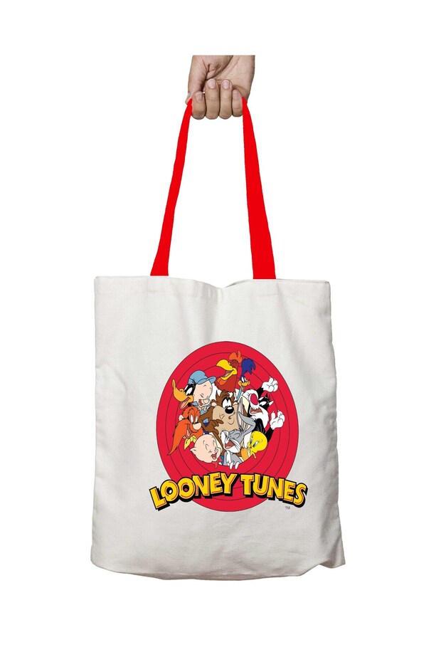 Looney Tunes Characters Washable Shoulder Bag with Red Handles