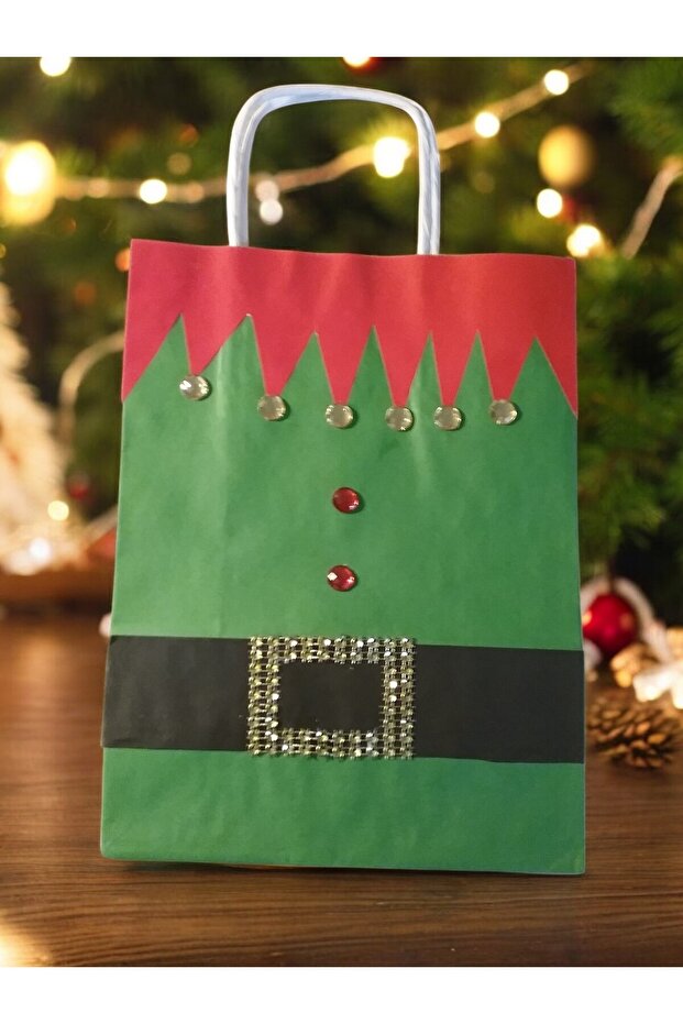 2 Pieces New Year Themed Elf Costumed Paper Bag with Twist Handle Green (18Cm*24Cm*8Cm)