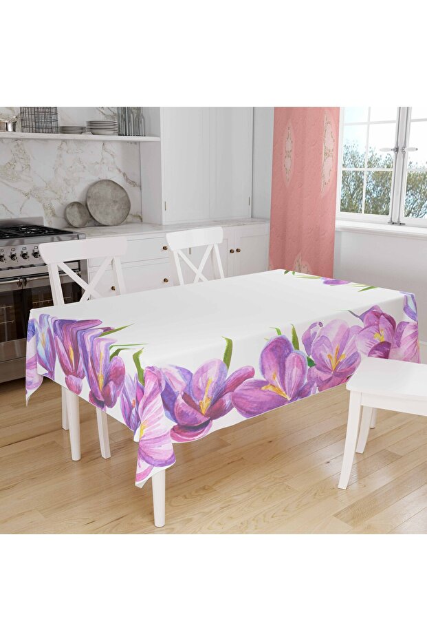 Purple Tulips Patterned Digital Printed Tablecloth - 2