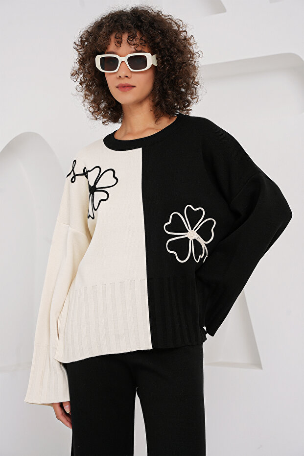 15904 Oversize Triko Kazak Pantolon İkili Takım - Siyah - 2