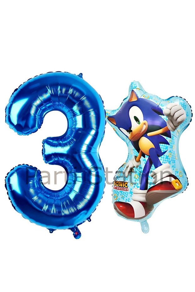 Fox Sonic and Navy Blue Number Balloon 3 Years Old Balloon Set Fox Sonic Concept Birthday Balloon Set