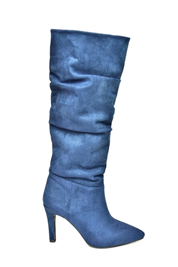 L 404868002 Granatowe zamszowe buty damskie na cienkim obcasie - 5