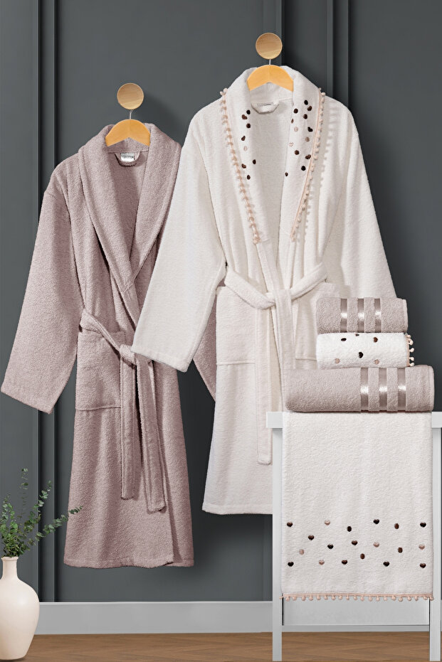Embroidered Pompom 10-Piece Family Set Women's & Men's Bathrobe Set