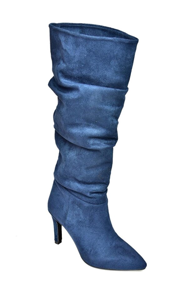 L 404868002 Granatowe zamszowe buty damskie na cienkim obcasie - 6