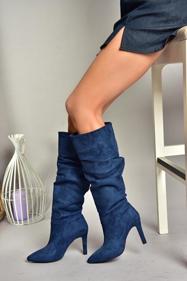 L 404868002 Granatowe zamszowe buty damskie na cienkim obcasie - 4