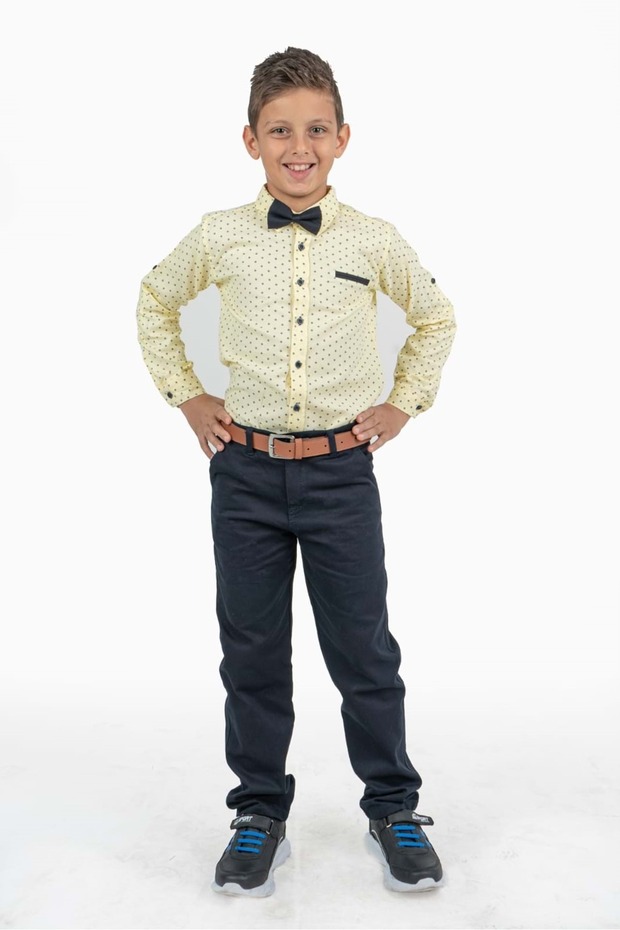 Printed Oxford Boys Shirt Suit Mnk0322A Yellow