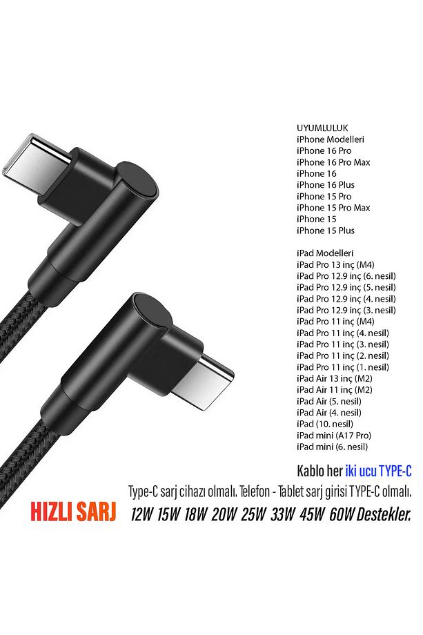 iPad Air 13 inç M2 M4 iPad Air 4 - 5 Nesil Şarj Kablosu Uzun 3 metre Type C to Type C Hızlı Şarj - 2