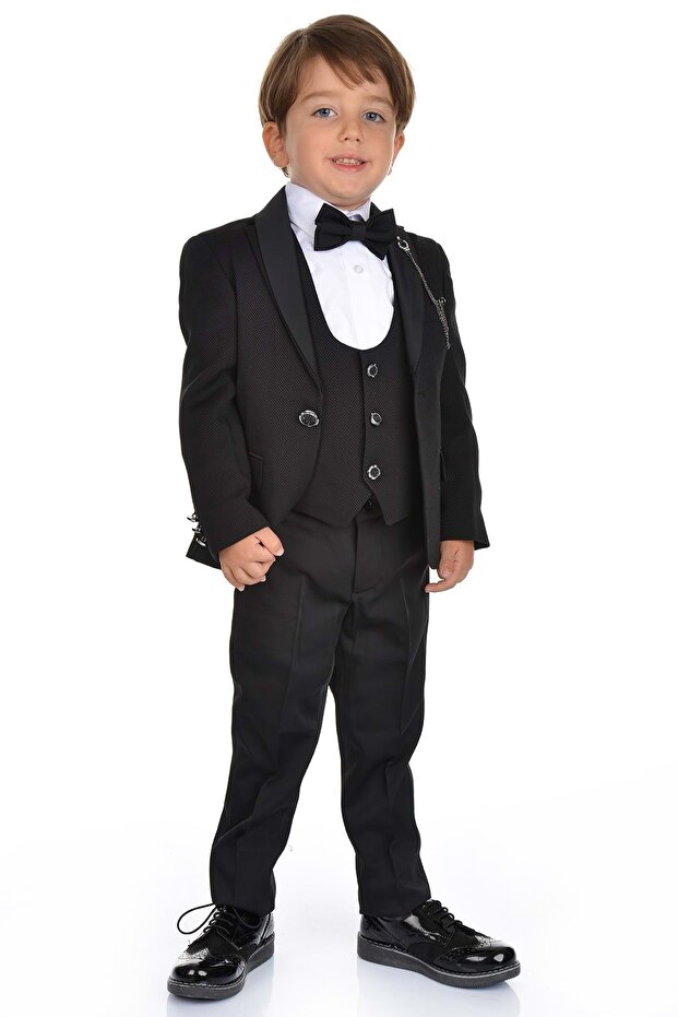 Boy's Groom's Suit with Jacket and Vest Black