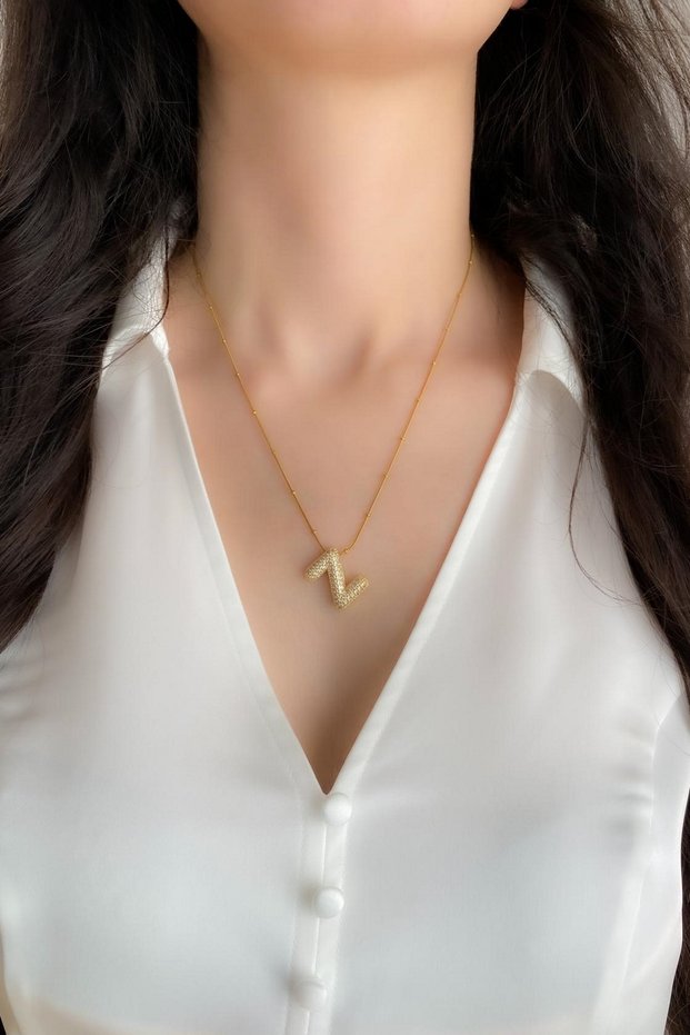 Women's Steel Necklace Zircon Stone Balloon Letter Necklace