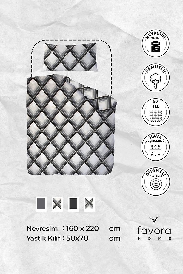 Flow Tek Kişilik Nevresim Takımı - Gri - 7