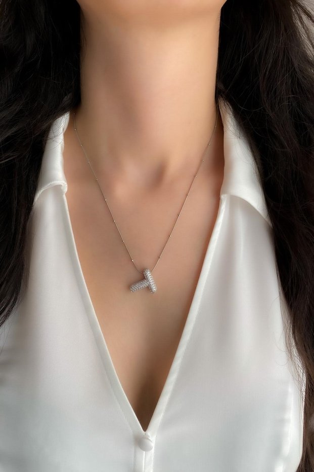 Women's Steel Necklace Zircon Stone Balloon Letter Necklace