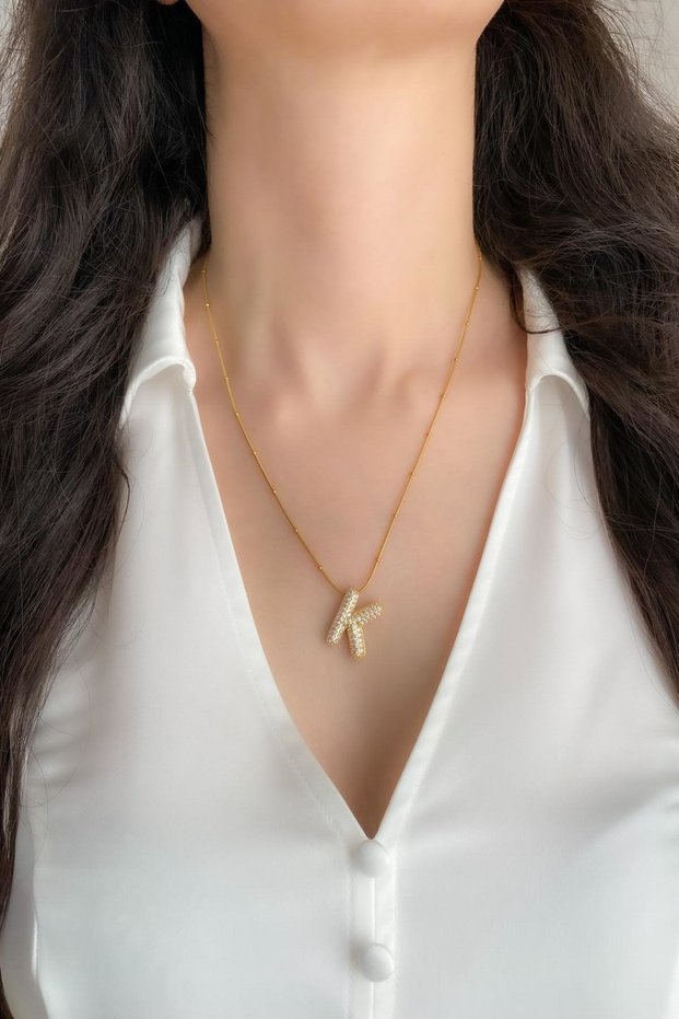 Women's Steel Necklace Zircon Stone Balloon Letter Necklace