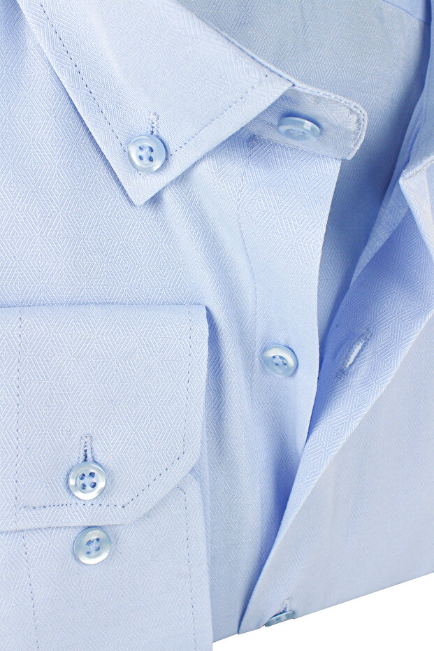 قميص رجالي أزرق طويل الأكمام مقاس كبير منقوش بجيب واسع