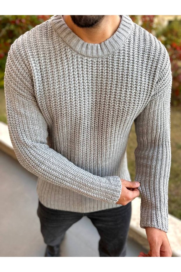 Crew Neck Oversize Double Layer Chain Knit Natural Cotton Loose Cut Non Pilling Knitted Knitwear Sweater