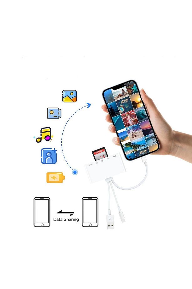 5-in-3 Usb-Type c-Lightning to SD-TF-USB-Hafıza Kartı Okuyucu, Görüntüleyici OTG Kamera Adaptörü - 4