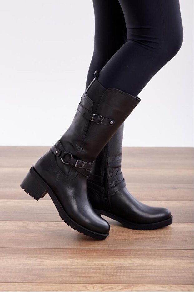 Genuine Leather Zippered Boots for Women