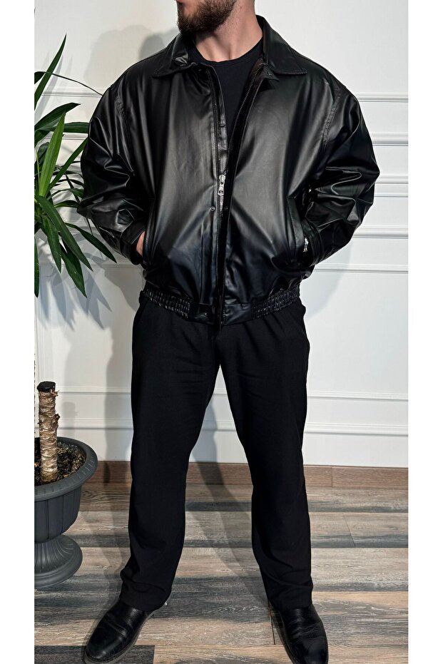 Oversize Deri Ceket - 5