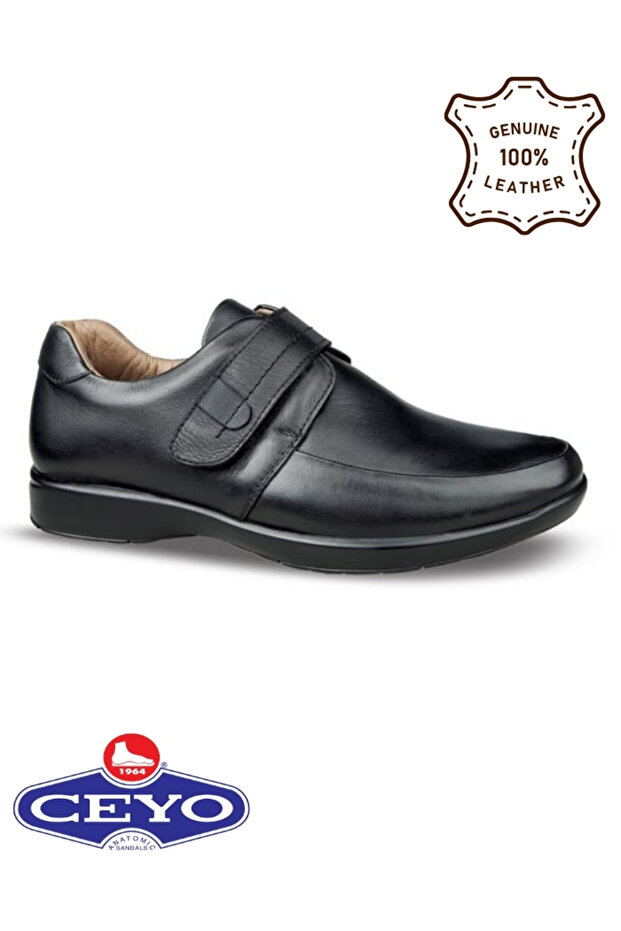 Black Genuine Leather Anatomical Velcro Men's Casual Shoes