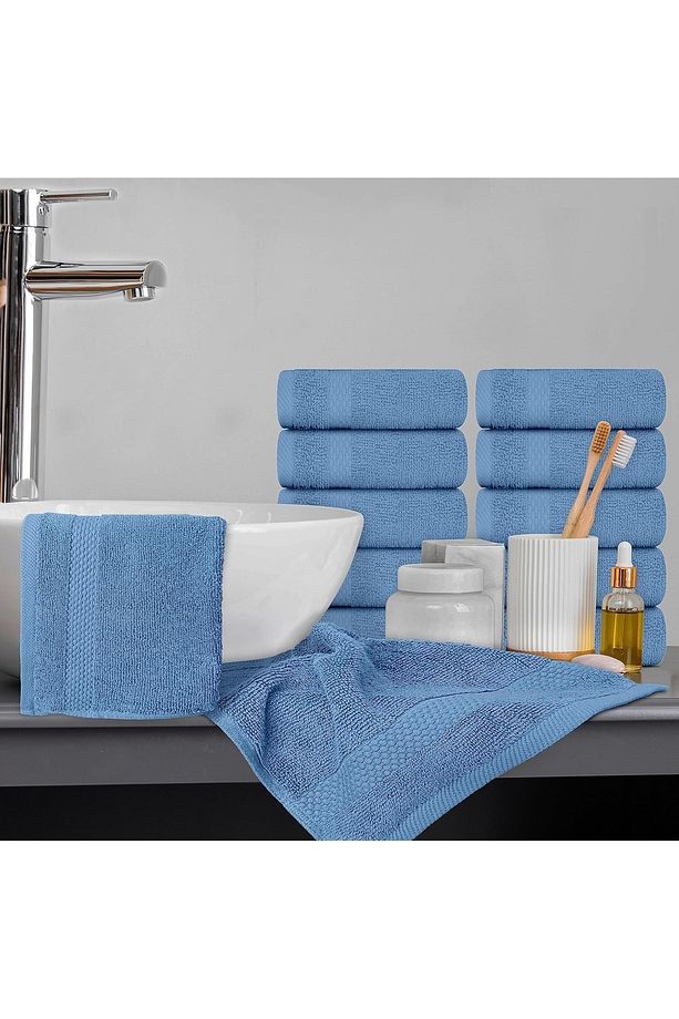 4 Adet Mavi Yumuşak ve Dayanıklı 30x30 cm %100 Pamuk El ve Yüz Havlusu Seti Mutfak Banyo Spor Havlu - 4