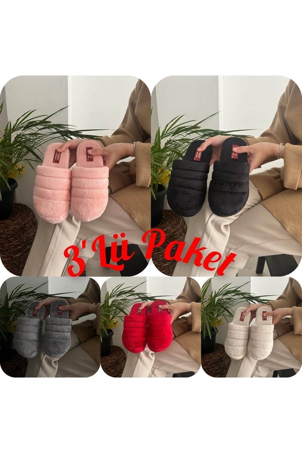 Pack of 3 Closed Front Winter Comfortable Women's House Slippers Dowry Guest Winter Slippers