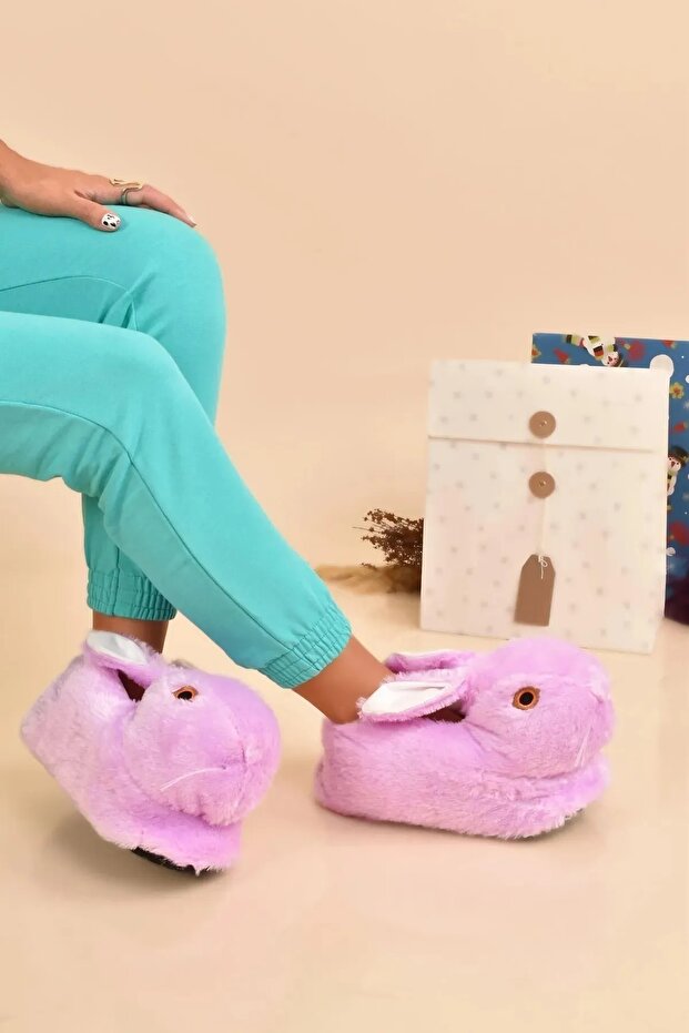 Plush Rabbit Patterned Women's Home Panduff