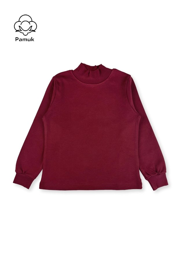 Girls Boys Unisex Children's Burgundy Color Seasonal Winter Half Throat Long Sleeve Badi