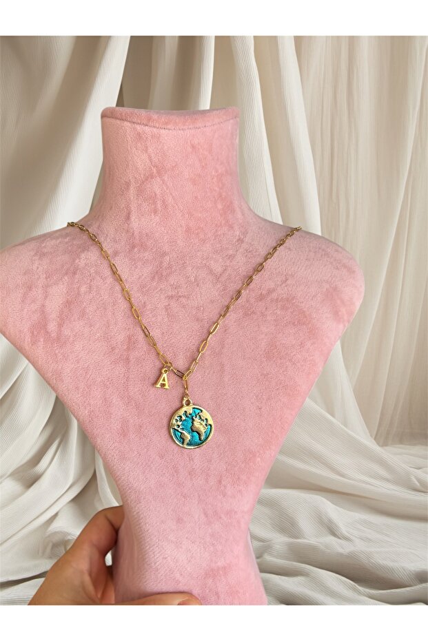 O My World World Necklace Lettered Steel