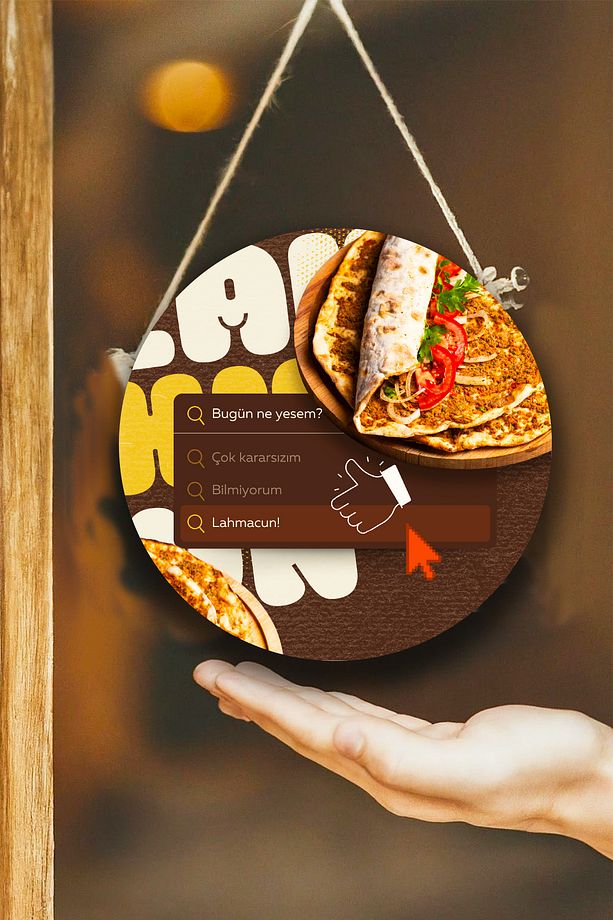 Lahmacun Salonu için Duvar, Kapı, Tek Taraflı Askılı Pano Karşılama Tabelası, Restoran Tablo Süsü - 3
