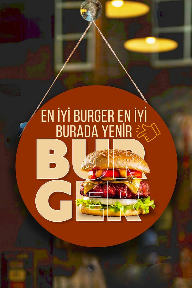 Hamburger Dükkanı Duvar, Kapı Tek Taraflı Askılı Pano Karşılama Tabelası, Burger Salonu Tablo Süsü - 4