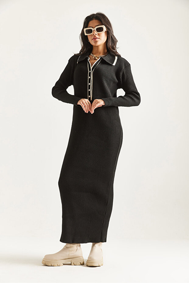 DÜĞMELİ TRİKO ELBİSE - 4