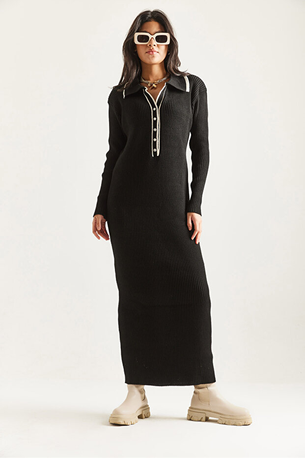 DÜĞMELİ TRİKO ELBİSE - 2